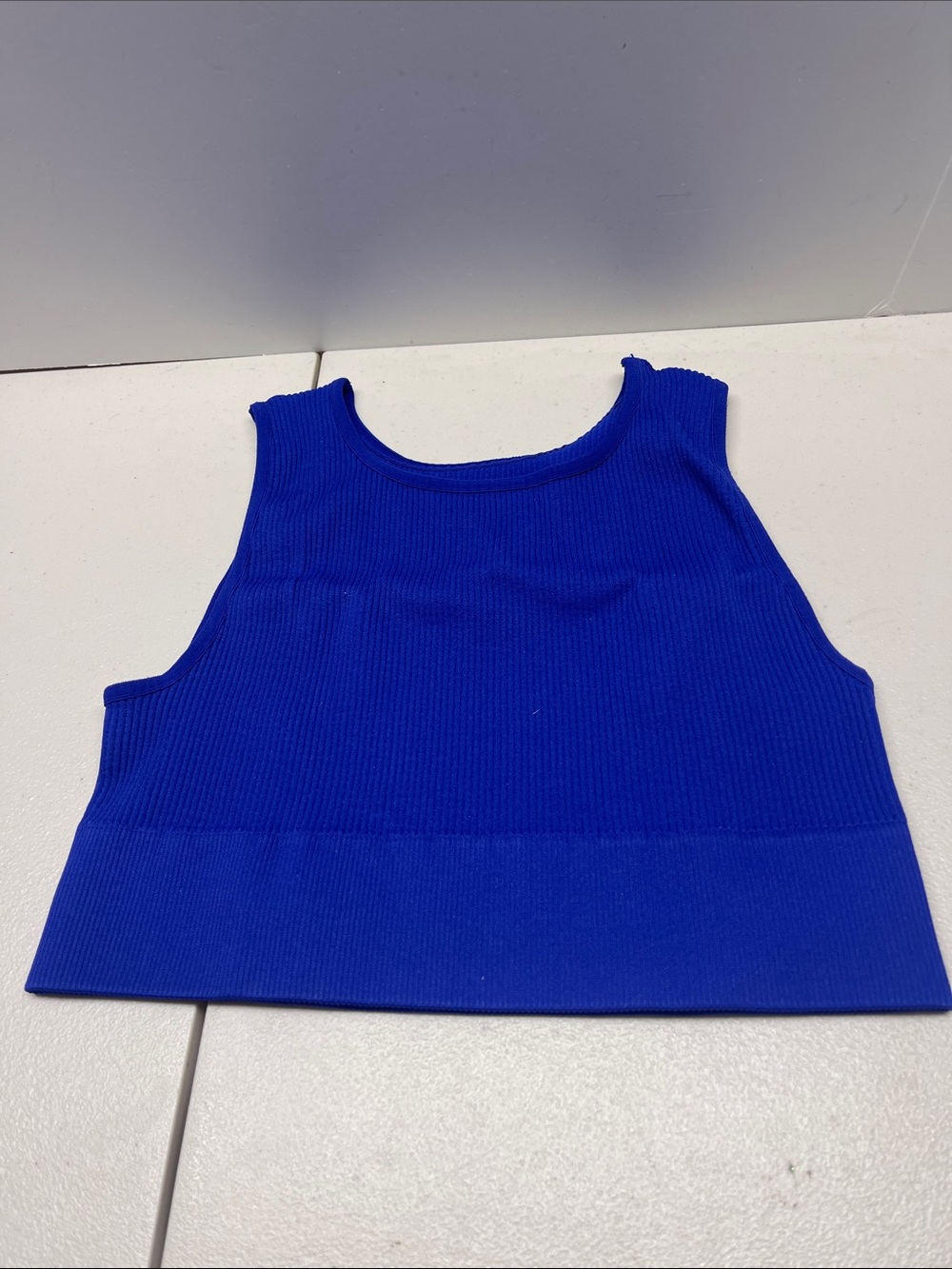 Ribbed Square-Neck Crop Tank Top - Cobalt Blue. Size 8/10. NEW